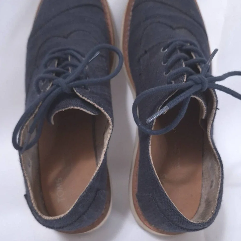 TOMS Brogue Ash Aviator Twill Oxfords Shoes Canvas Denim Mens Sz 9 Blue Lace Up‎